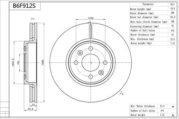 Aisin B6F912S - Jarrulevy inparts.fi