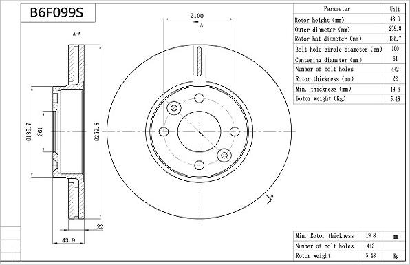 Aisin B6F099S - Jarrulevy inparts.fi