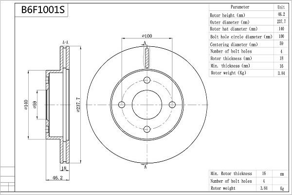 Aisin B6F1001S - Jarrulevy inparts.fi