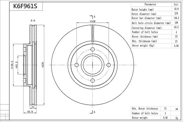 Aisin K6F961S - Jarrulevy inparts.fi