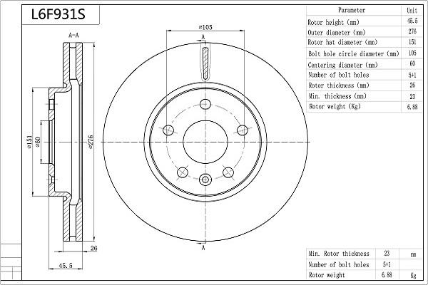 AISIN L6F931S - Jarrulevy inparts.fi