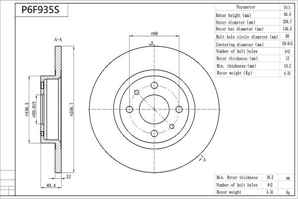 Aisin P6F935S - Jarrulevy inparts.fi