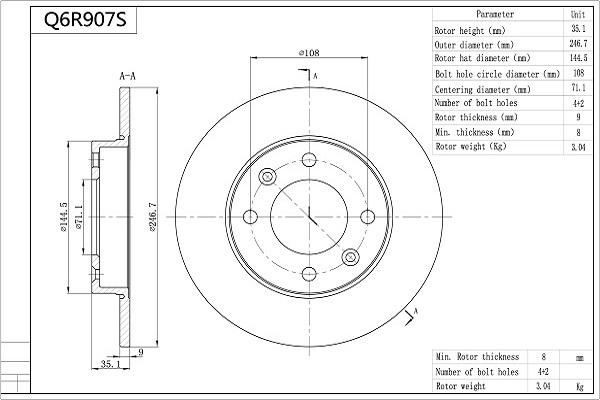 Aisin Q6R907S - Jarrulevy inparts.fi