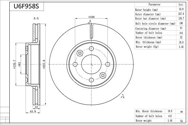 Aisin U6F958S - Jarrulevy inparts.fi