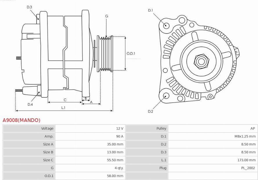 AS-PL A9008(MANDO) - Laturi inparts.fi