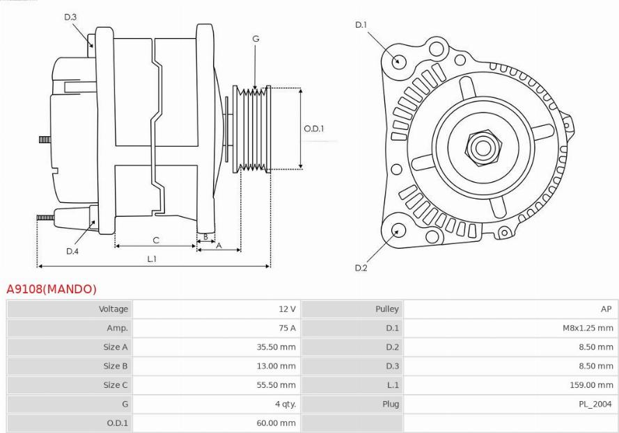 AS-PL A9108(MANDO) - Laturi inparts.fi