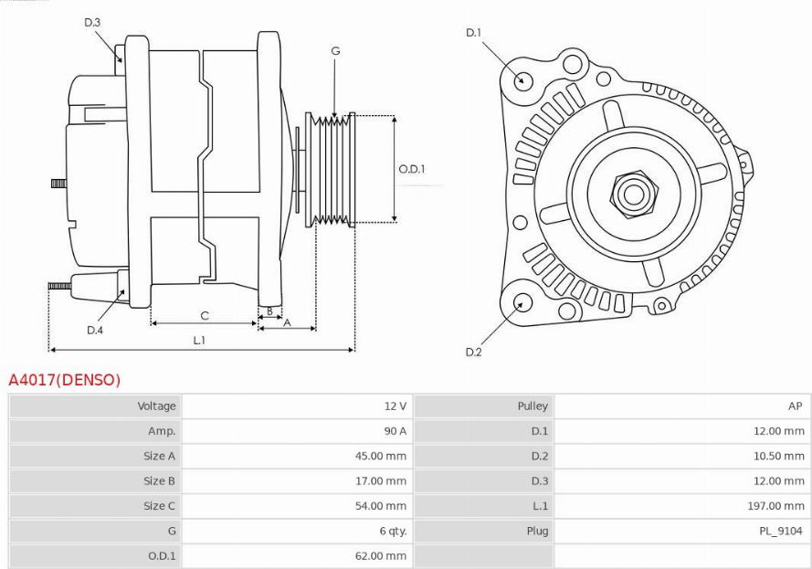 AS-PL A4017(DENSO) - Laturi inparts.fi