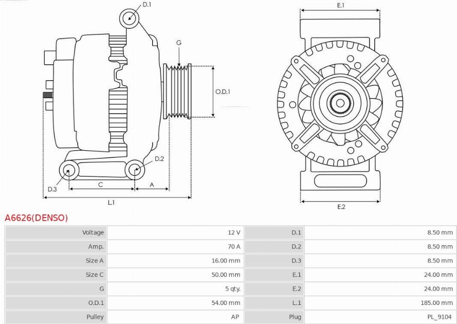 AS-PL A6626(DENSO) - Laturi inparts.fi