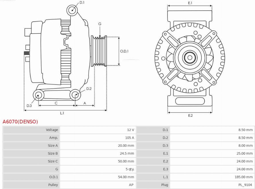 AS-PL A6070(DENSO) - Laturi inparts.fi