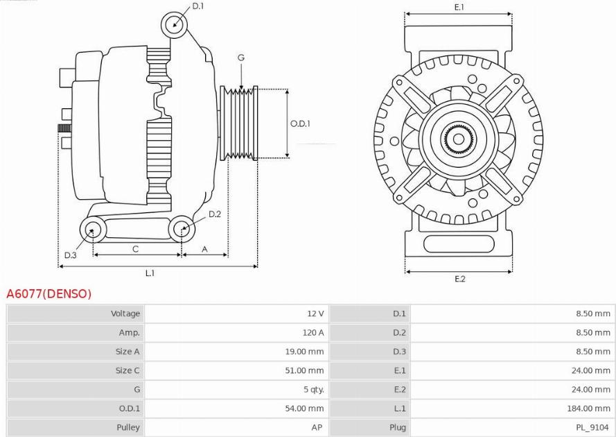 AS-PL A6077(DENSO) - Laturi inparts.fi