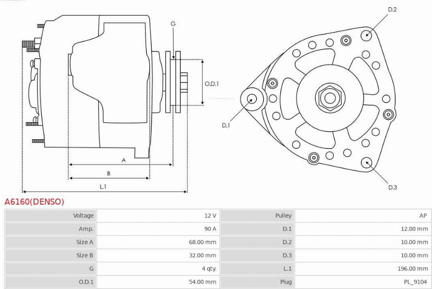 AS-PL A6160(DENSO) - Laturi inparts.fi