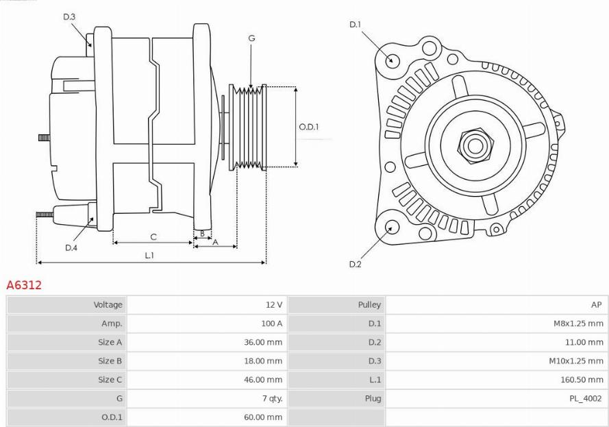 AS-PL A6312 - Laturi inparts.fi