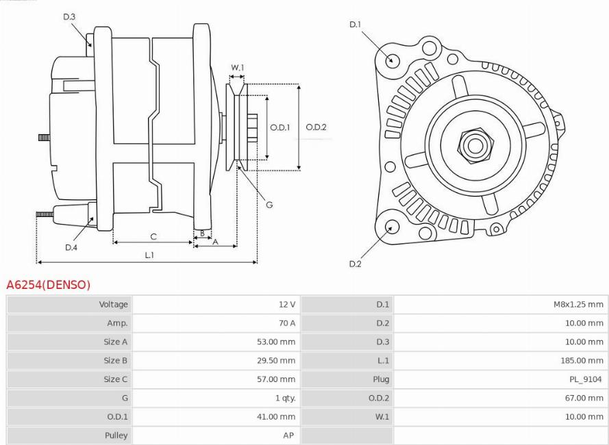 AS-PL A6254(DENSO) - Laturi inparts.fi