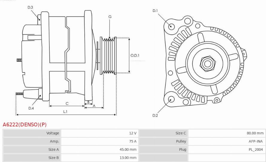 AS-PL A6222(DENSO)(P) - Laturi inparts.fi