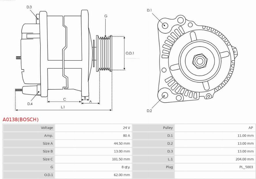 AS-PL A0138(BOSCH) - Laturi inparts.fi