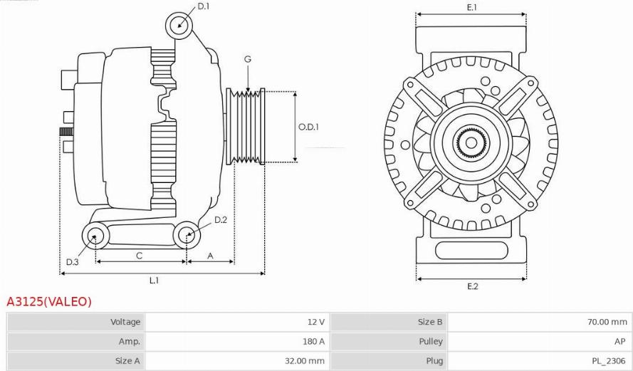 AS-PL A3125(VALEO) - Laturi inparts.fi