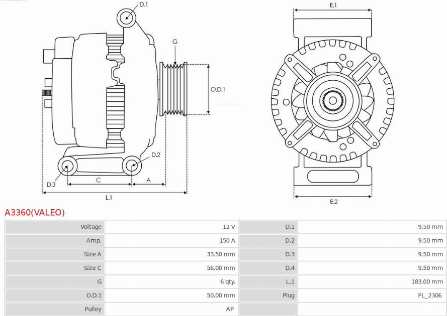 AS-PL A3360(VALEO) - Laturi inparts.fi