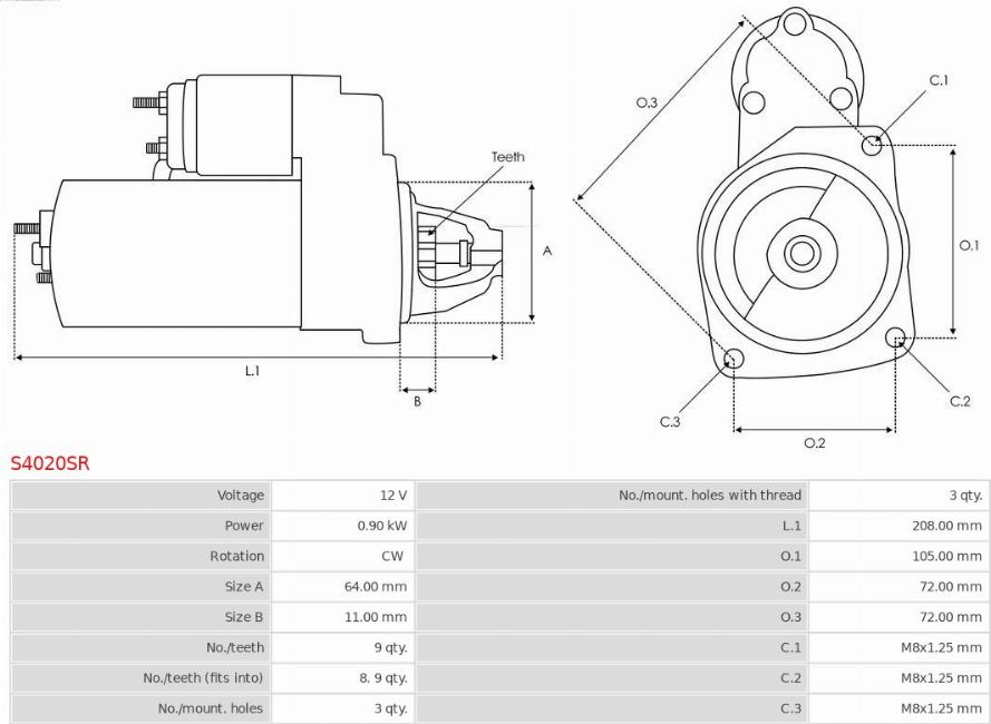 AS-PL S4020SR - Käynnistinmoottori inparts.fi