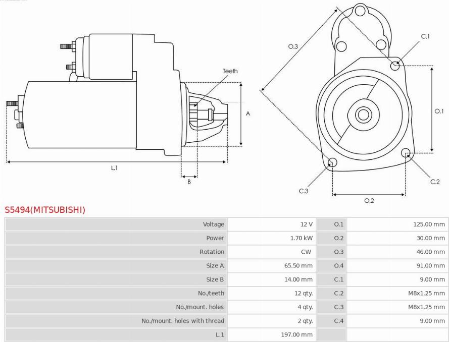 AS-PL S5494(MITSUBISHI) - Käynnistinmoottori inparts.fi