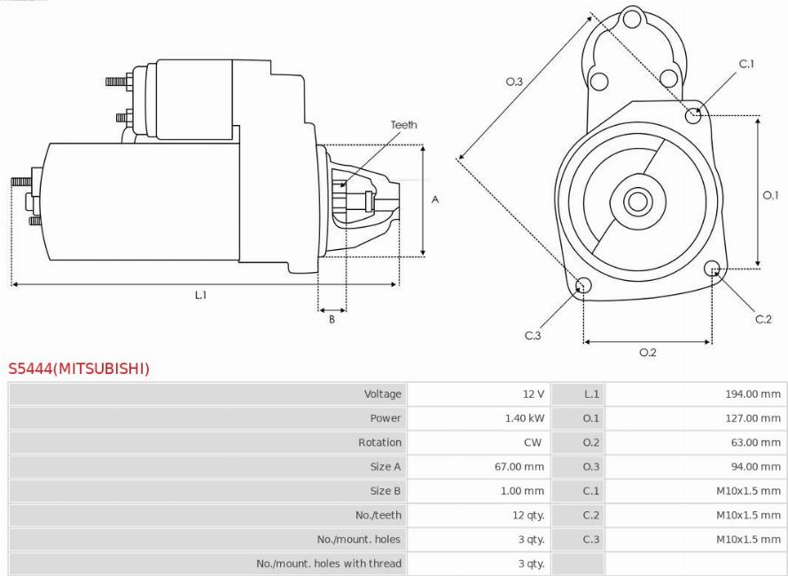 AS-PL S5444(MITSUBISHI) - Käynnistinmoottori inparts.fi