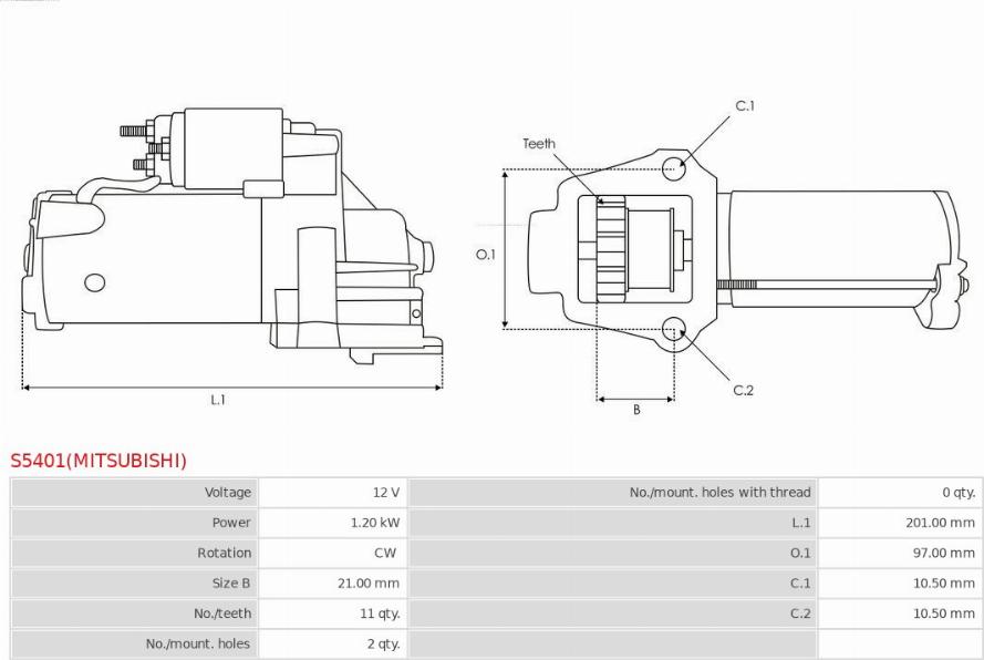 AS-PL S5401(MITSUBISHI) - Käynnistinmoottori inparts.fi