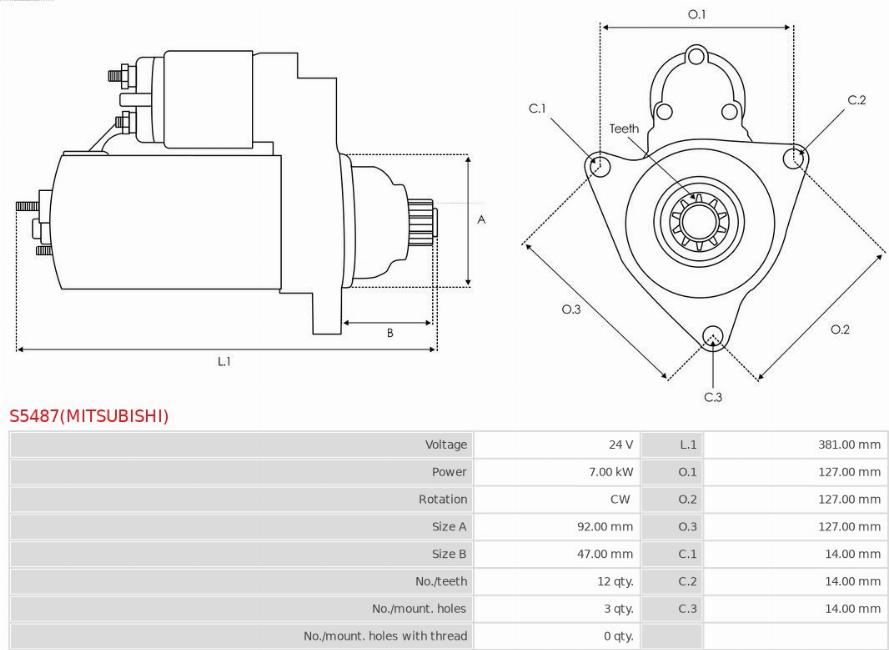 AS-PL S5487(MITSUBISHI) - Käynnistinmoottori inparts.fi