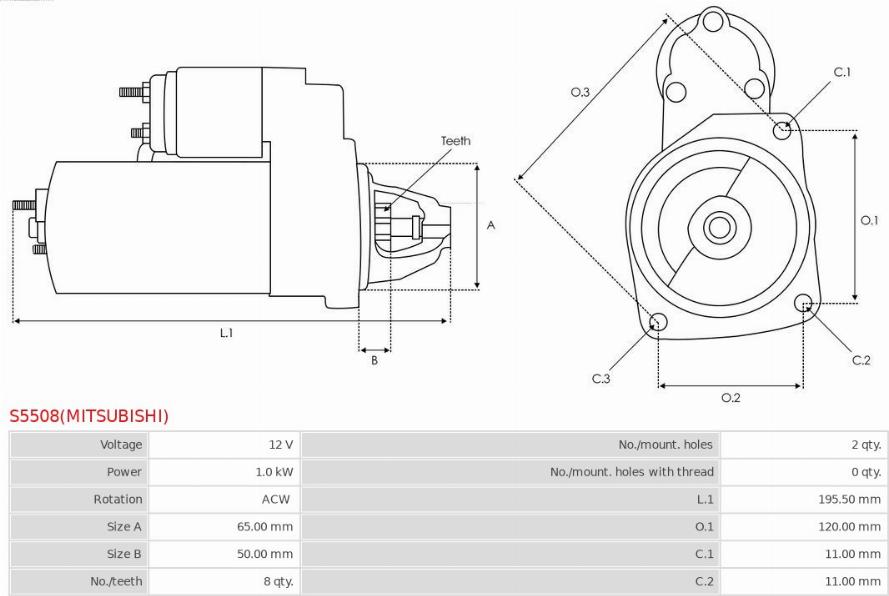 AS-PL S5508(MITSUBISHI) - Käynnistinmoottori inparts.fi