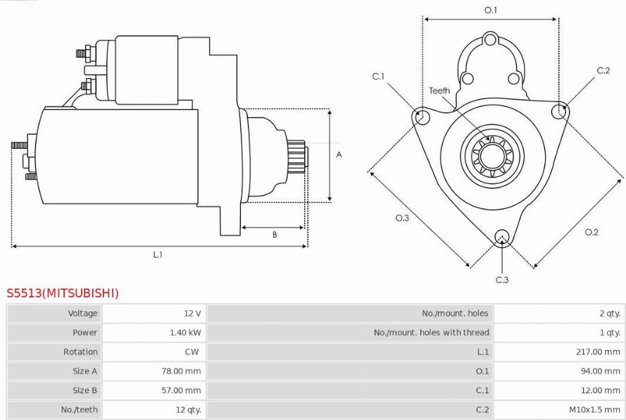 AS-PL S5513(MITSUBISHI) - Käynnistinmoottori inparts.fi