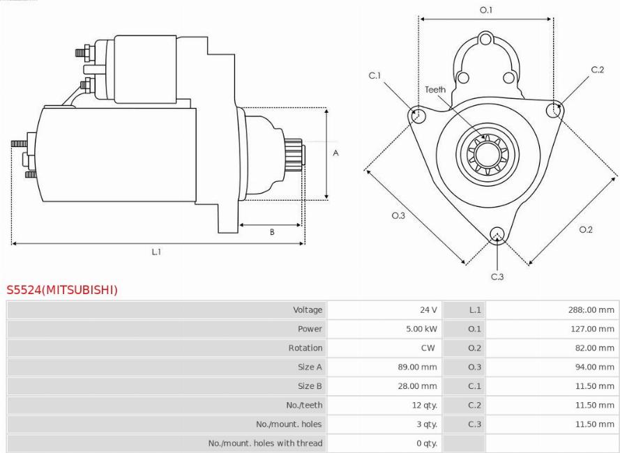 AS-PL S5524(MITSUBISHI) - Käynnistinmoottori inparts.fi