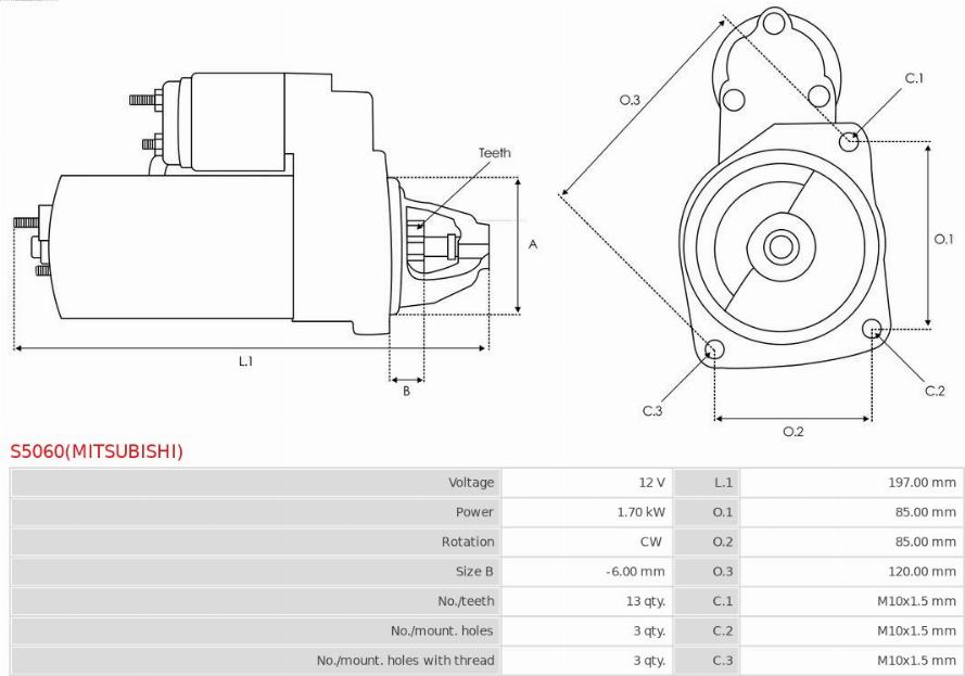 AS-PL S5060(MITSUBISHI) - Käynnistinmoottori inparts.fi