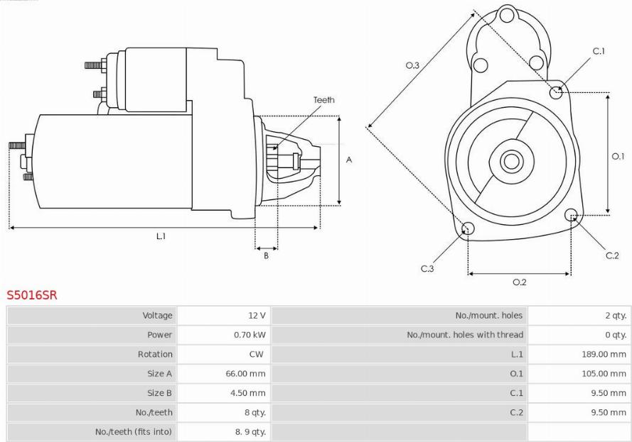 AS-PL S5016SR - Käynnistinmoottori inparts.fi