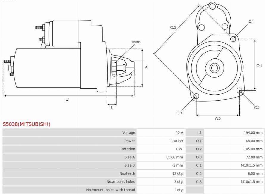 AS-PL S5038(MITSUBISHI) - Käynnistinmoottori inparts.fi