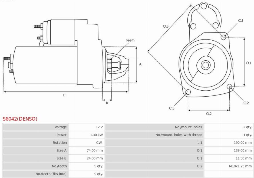 AS-PL S6042(DENSO) - Käynnistinmoottori inparts.fi