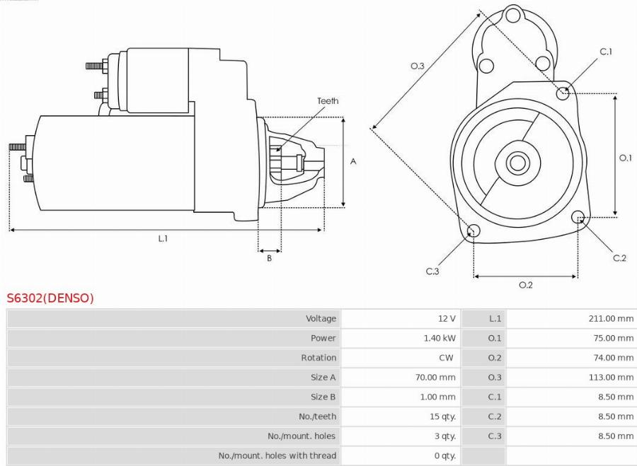 AS-PL S6302(DENSO) - Käynnistinmoottori inparts.fi