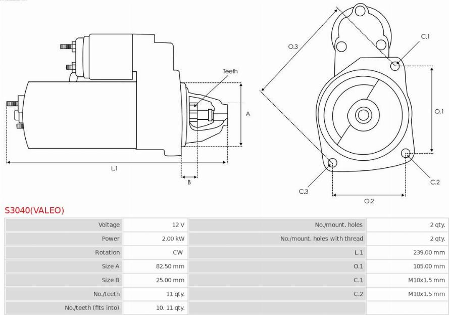 AS-PL S3040(VALEO) - Käynnistinmoottori inparts.fi