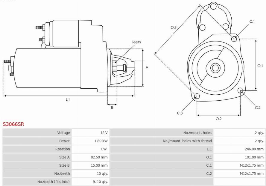 AS-PL S3066SR - Käynnistinmoottori inparts.fi