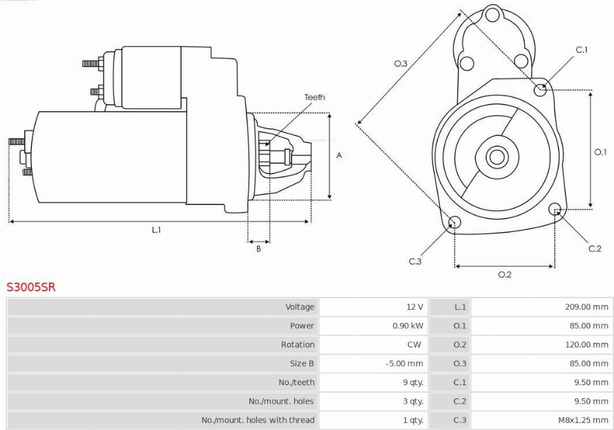 AS-PL S3005SR - Käynnistinmoottori inparts.fi