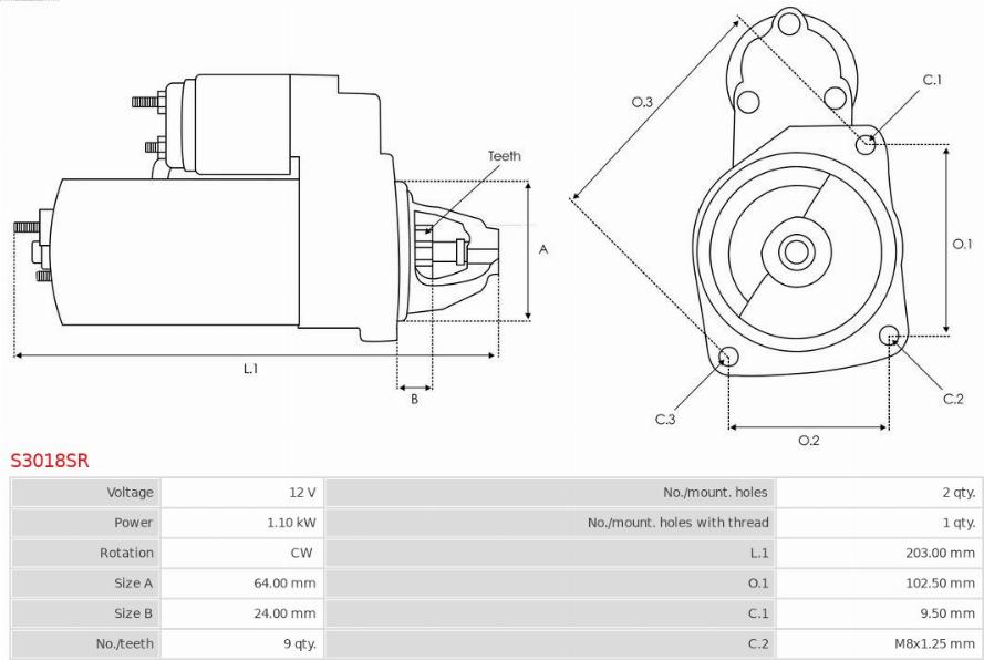 AS-PL S3018SR - Käynnistinmoottori inparts.fi