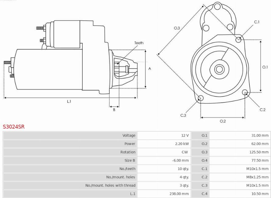 AS-PL S3024SR - Käynnistinmoottori inparts.fi