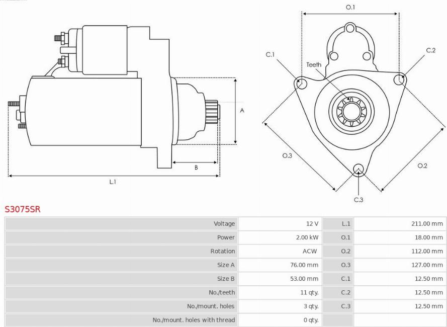 AS-PL S3075SR - Käynnistinmoottori inparts.fi