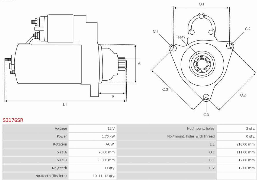 AS-PL S3176SR - Käynnistinmoottori inparts.fi