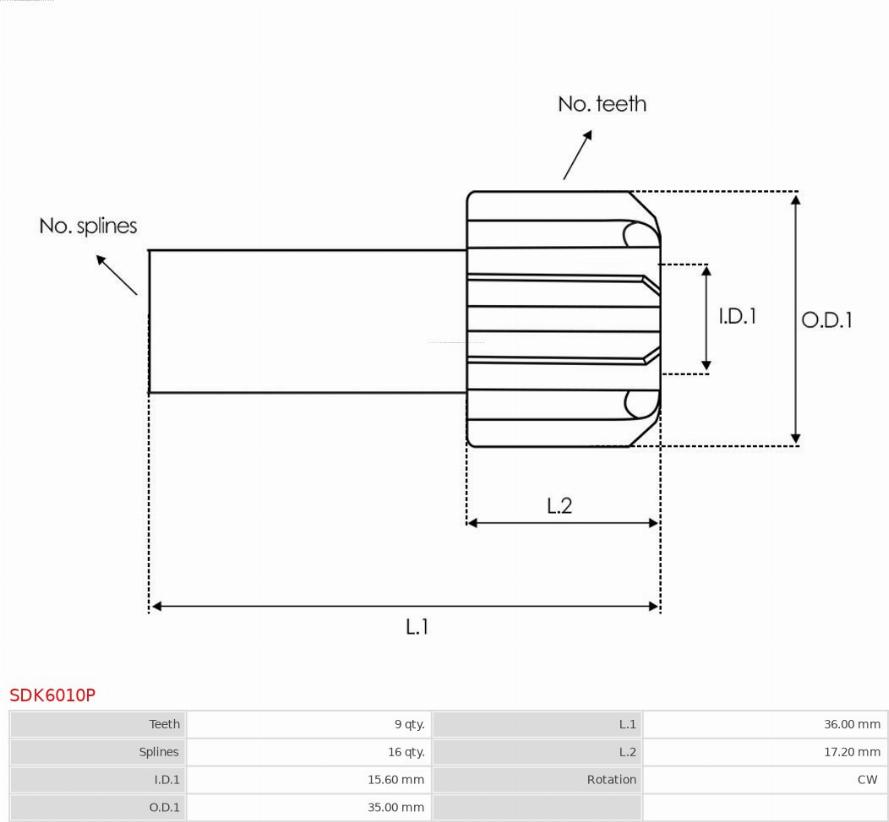 AS-PL SDK6010P - Hammaspyörä, käynnistys inparts.fi