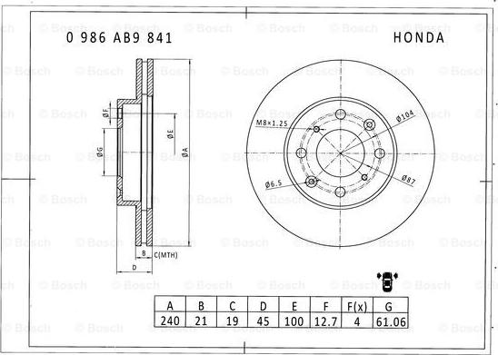 BOSCH 0 986 AB9 841 - Jarrulevy inparts.fi