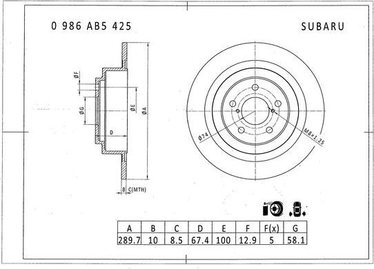 BOSCH 0 986 AB5 425 - Jarrulevy inparts.fi