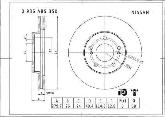 BOSCH 0 986 AB5 350 - Jarrulevy inparts.fi