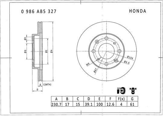 BOSCH 0 986 AB5 327 - Jarrulevy inparts.fi