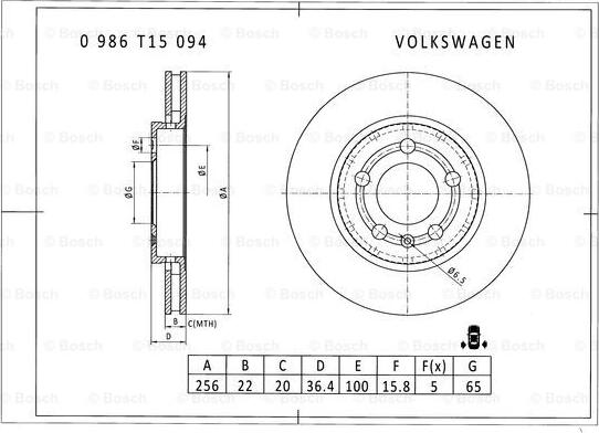 BOSCH 0 986 T15 094 - Jarrulevy inparts.fi