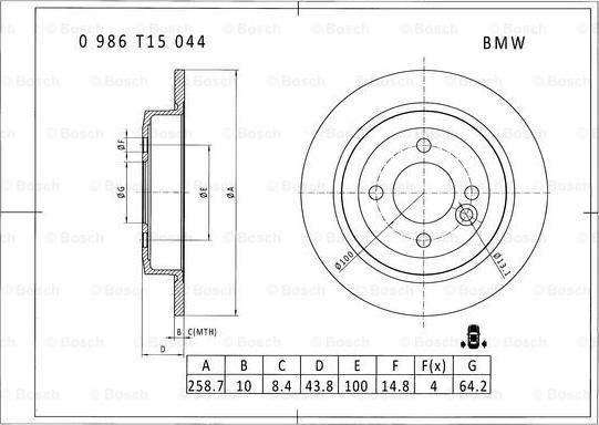 BOSCH 0 986 T15 044 - Jarrulevy inparts.fi