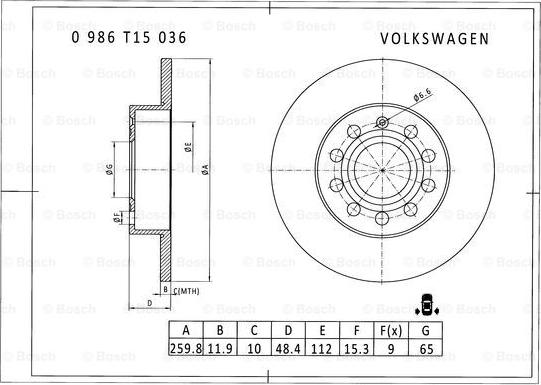 BOSCH 0 986 T15 036 - Jarrulevy inparts.fi