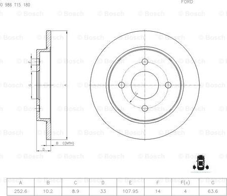 BOSCH 0 986 T15 180 - Jarrulevy inparts.fi